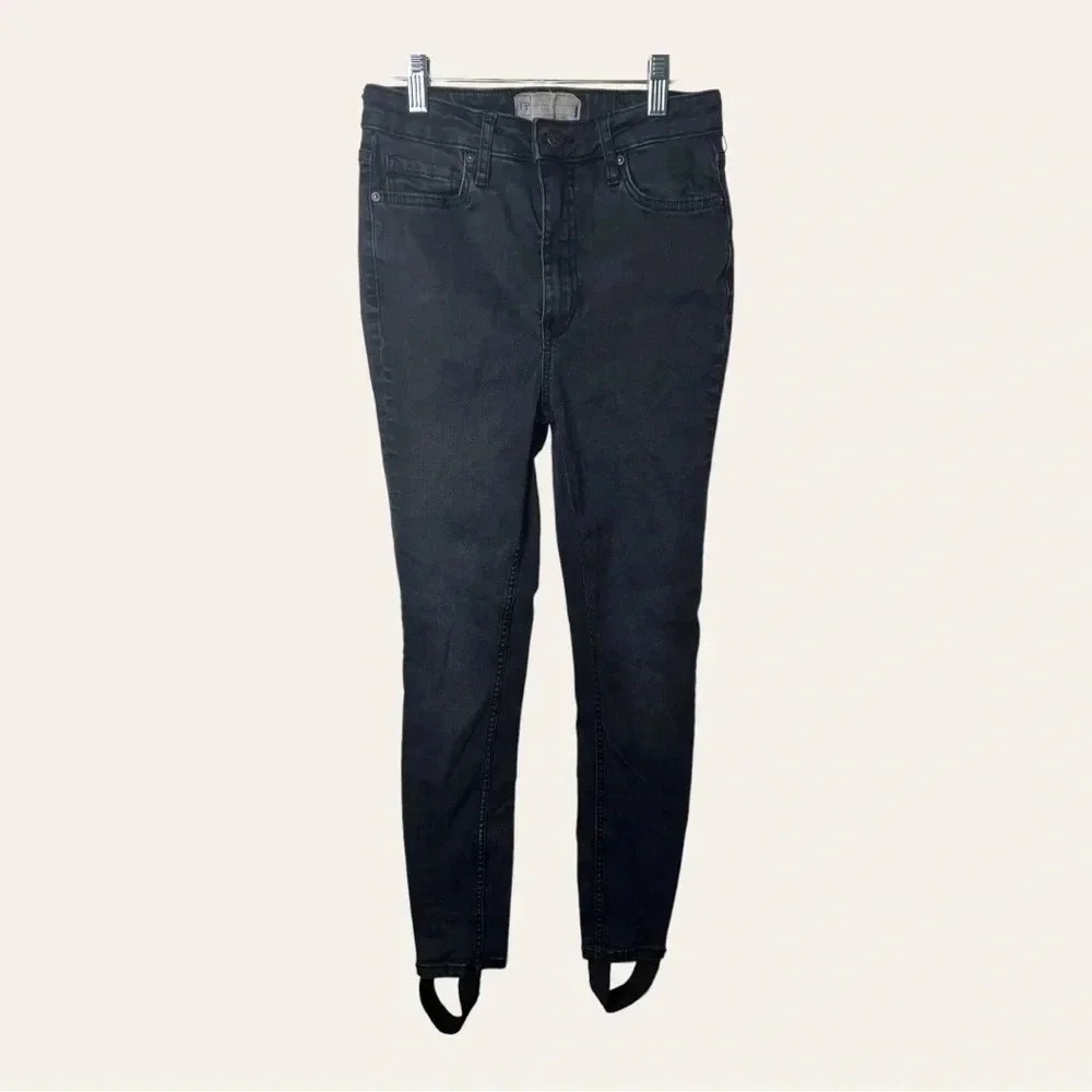 0496W. Free PEOPLE HIGH RISE STIRRUP SKINNY JEANS BLACK‎ WOMEN’S SIZE 27